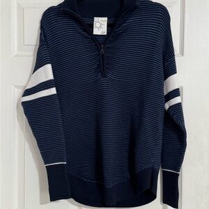 aerie Sz XS Navy Striped Half-Zip Sweater